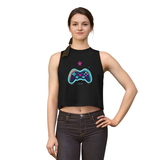 Gamer Controller Crop Top — Neon Retro Video Game Tee for Women