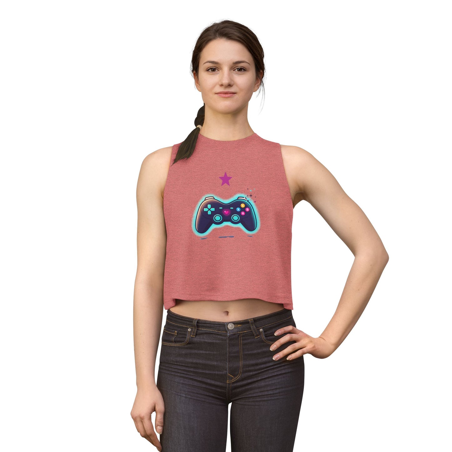 Gamer Controller Crop Top — Neon Retro Video Game Tee for Women