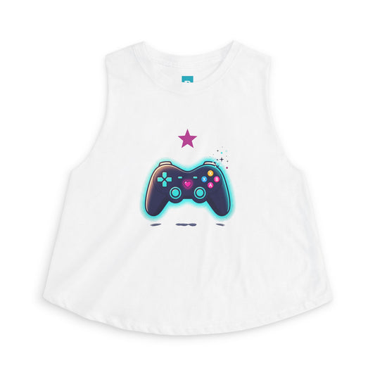 Gamer Controller Crop Top — Neon Retro Video Game Tee for Women
