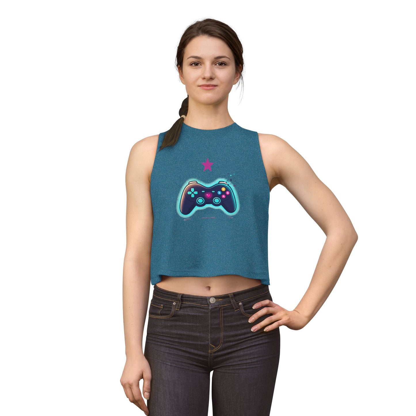 Gamer Controller Crop Top — Neon Retro Video Game Tee for Women