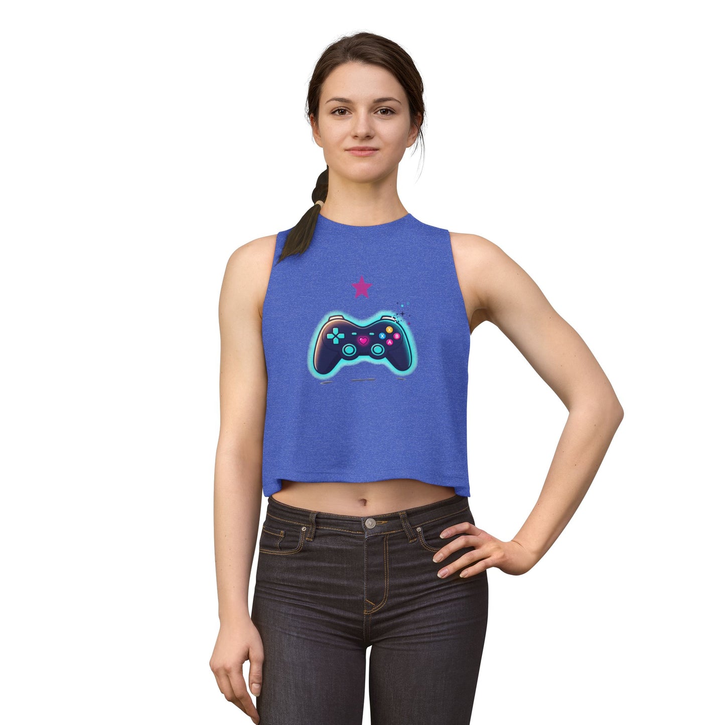 Gamer Controller Crop Top — Neon Retro Video Game Tee for Women
